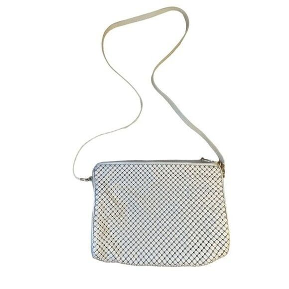 Whiting & Davis Vintage Cream Metal Mesh & Leather Handbag Purse Evening Bag - Picture 3 of 13